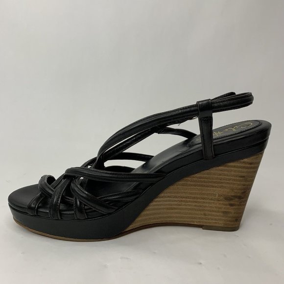 Cole Haan NikeAir Heels Slingback Sandal Platform Wedge Black Leather Uppers 8 - Picture 5 of 12